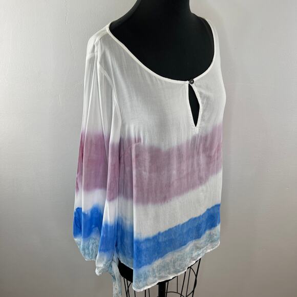 Anthropologie Holding Horses Melting Stripes Tie-Dye Shirt Tee Keyhole Neck M - Picture 4 of 8